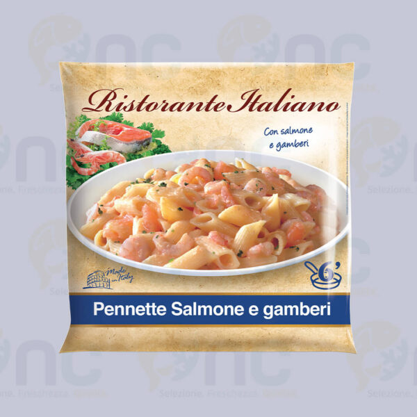 pennette salmone e gamberi